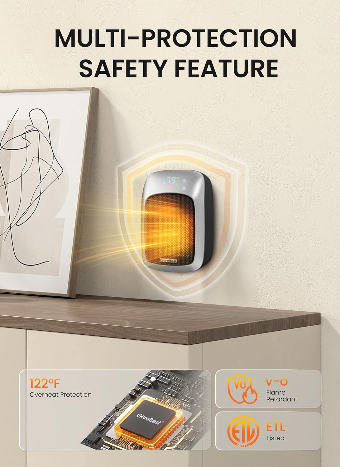 GiveBest 2 Pcs 800W Wall Heater with Remote and LED Display
