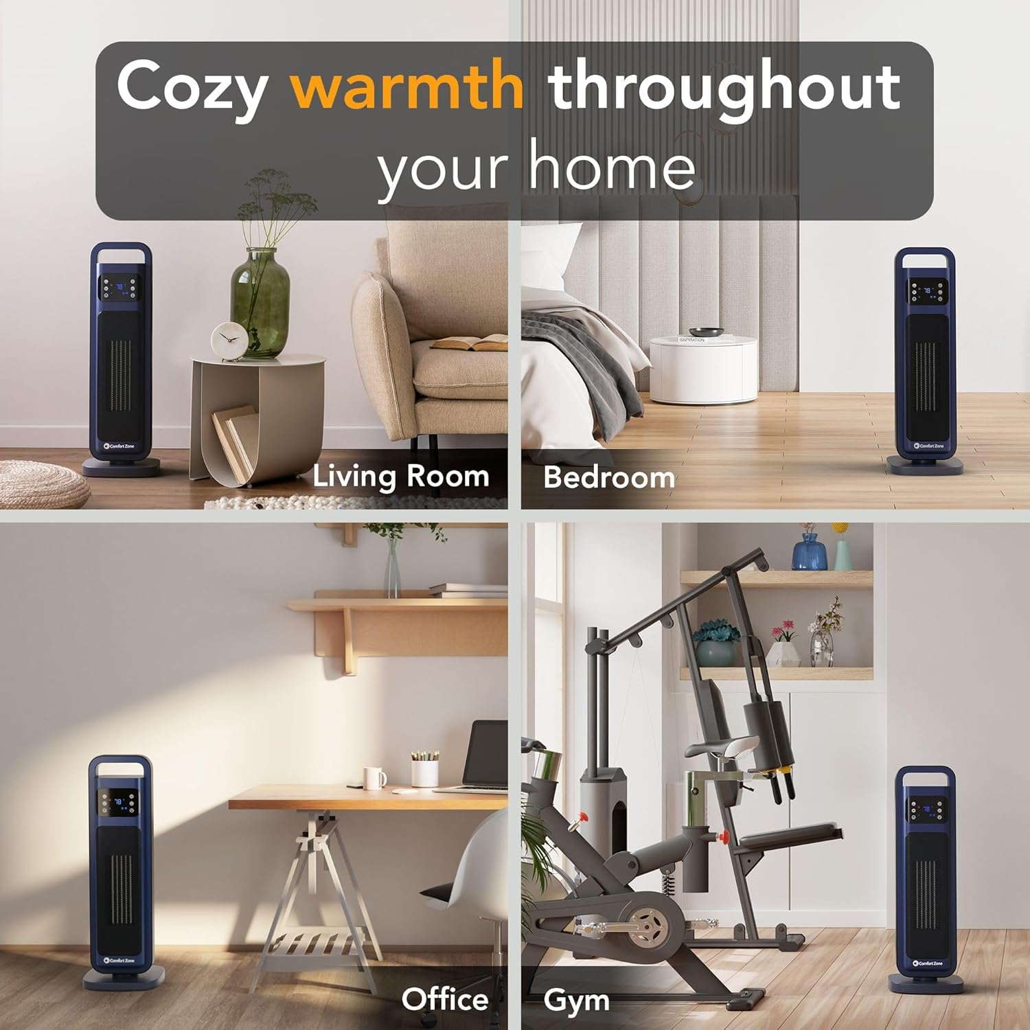 Comfort Zone 26-Inch 1500W Tower Space Heater with Remote Control