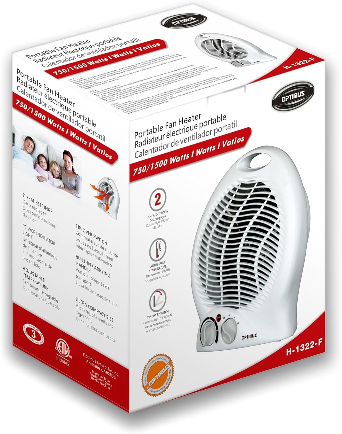 Optimus H-1322 2-Speed Fan Heater with Thermostat
