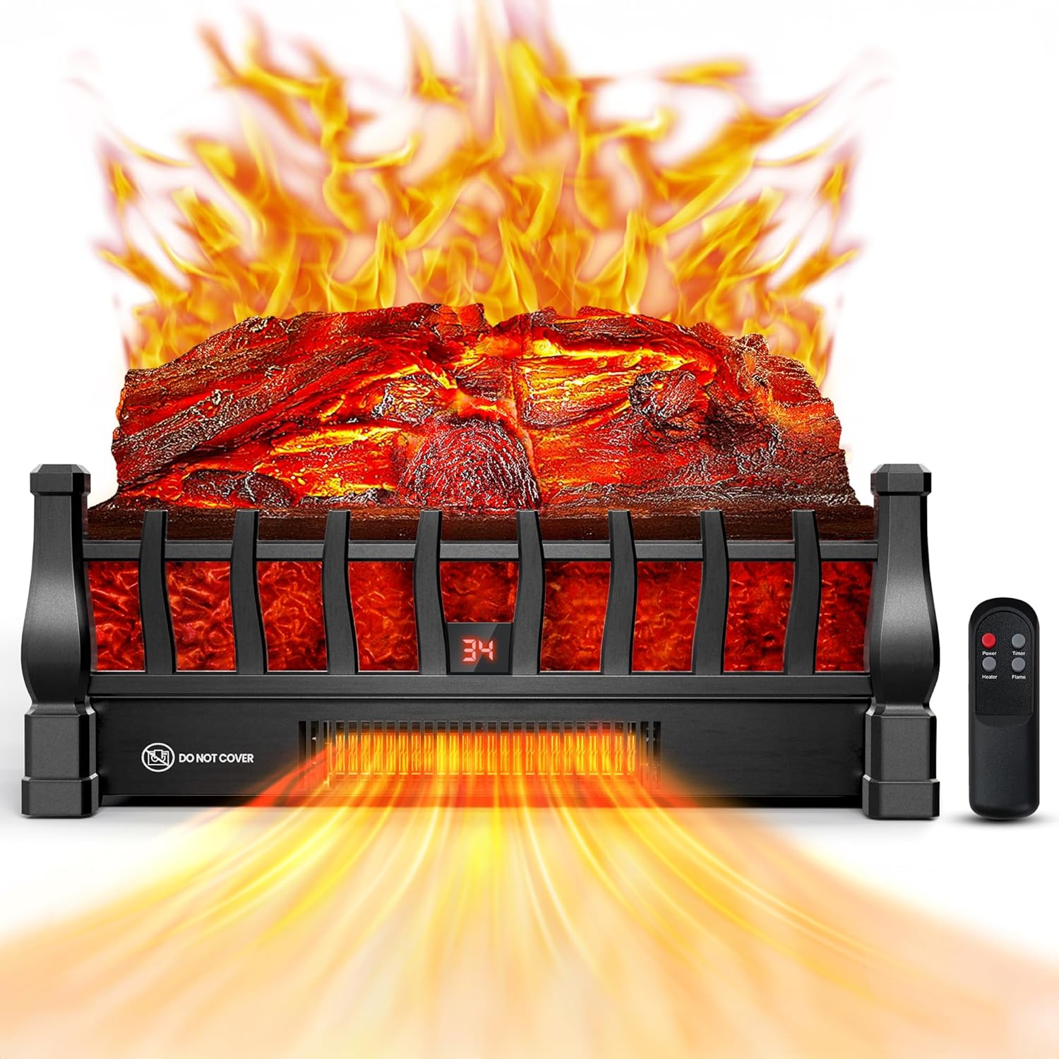 Riseon Electric Fireplace Logs Heater with Remote