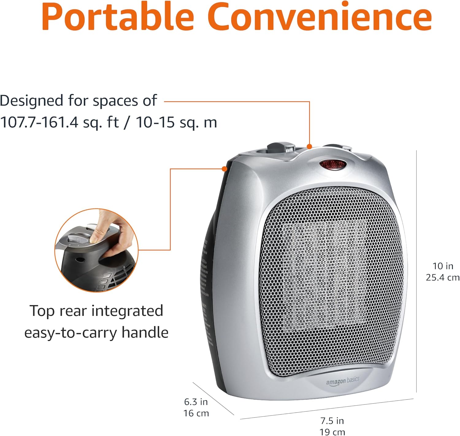 Amazon Basics Ceramic Space Heater with 3 Heat Settings and Safety Protection