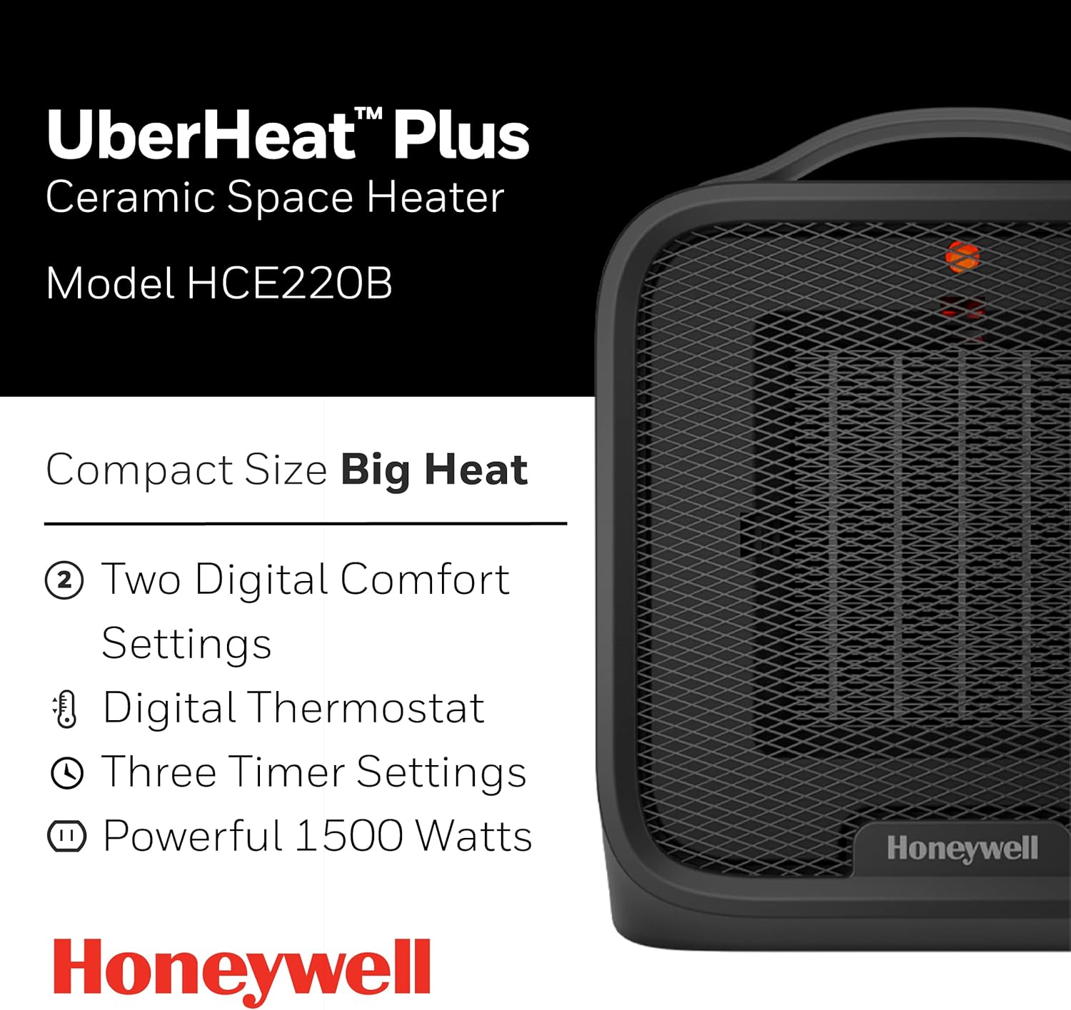 Honeywell UberHeat Plus Ceramic Space Heater for Small Rooms Black
