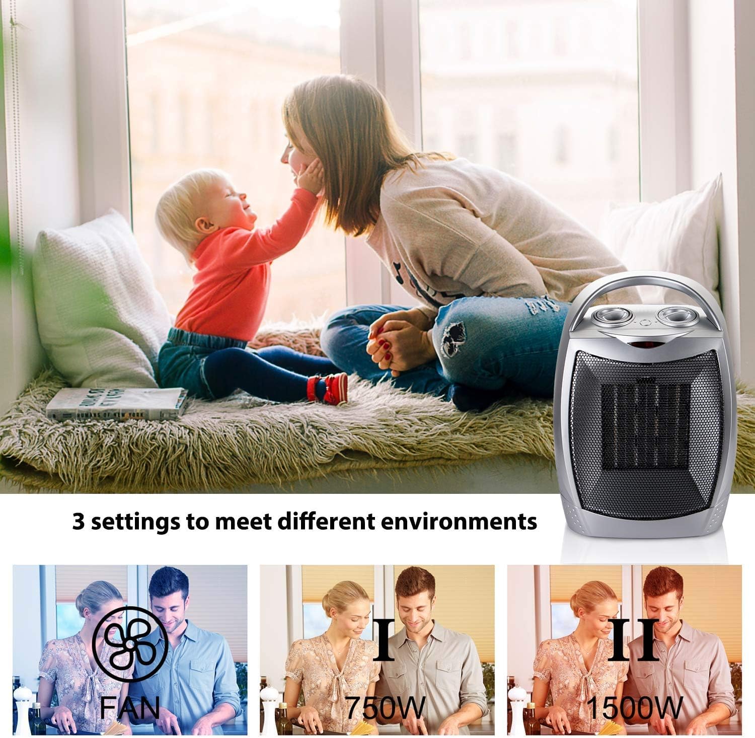 Upwsma 2 in 1 Space Heater with Fan - 1500W750W Adjustable