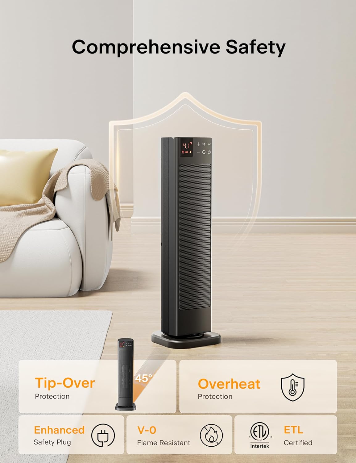 PELONIS 1500W Oscillating Ceramic Space Heater with ECO Mode