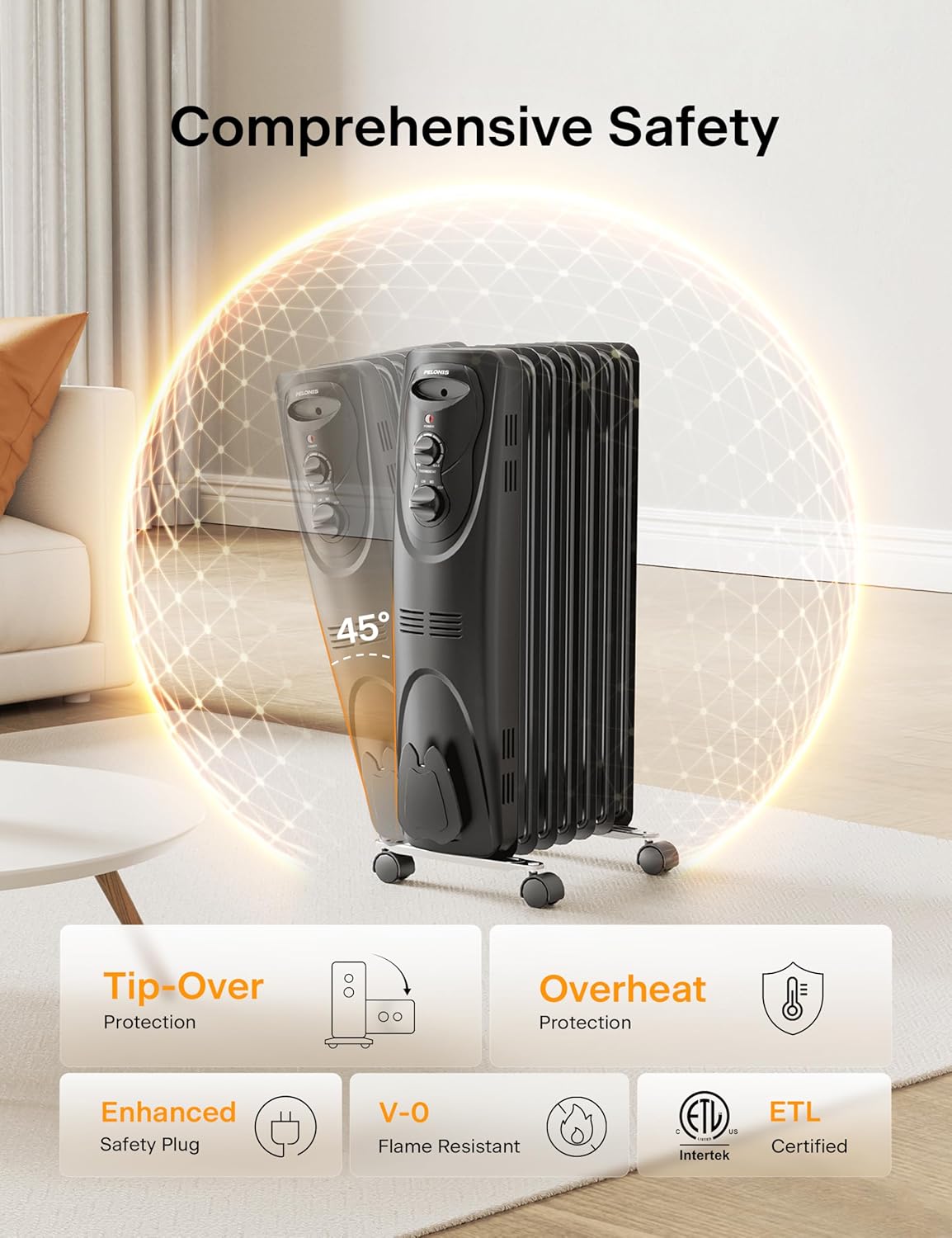 PELONIS PHO15A2AGB 1500W Oil Filled Space Heater Black