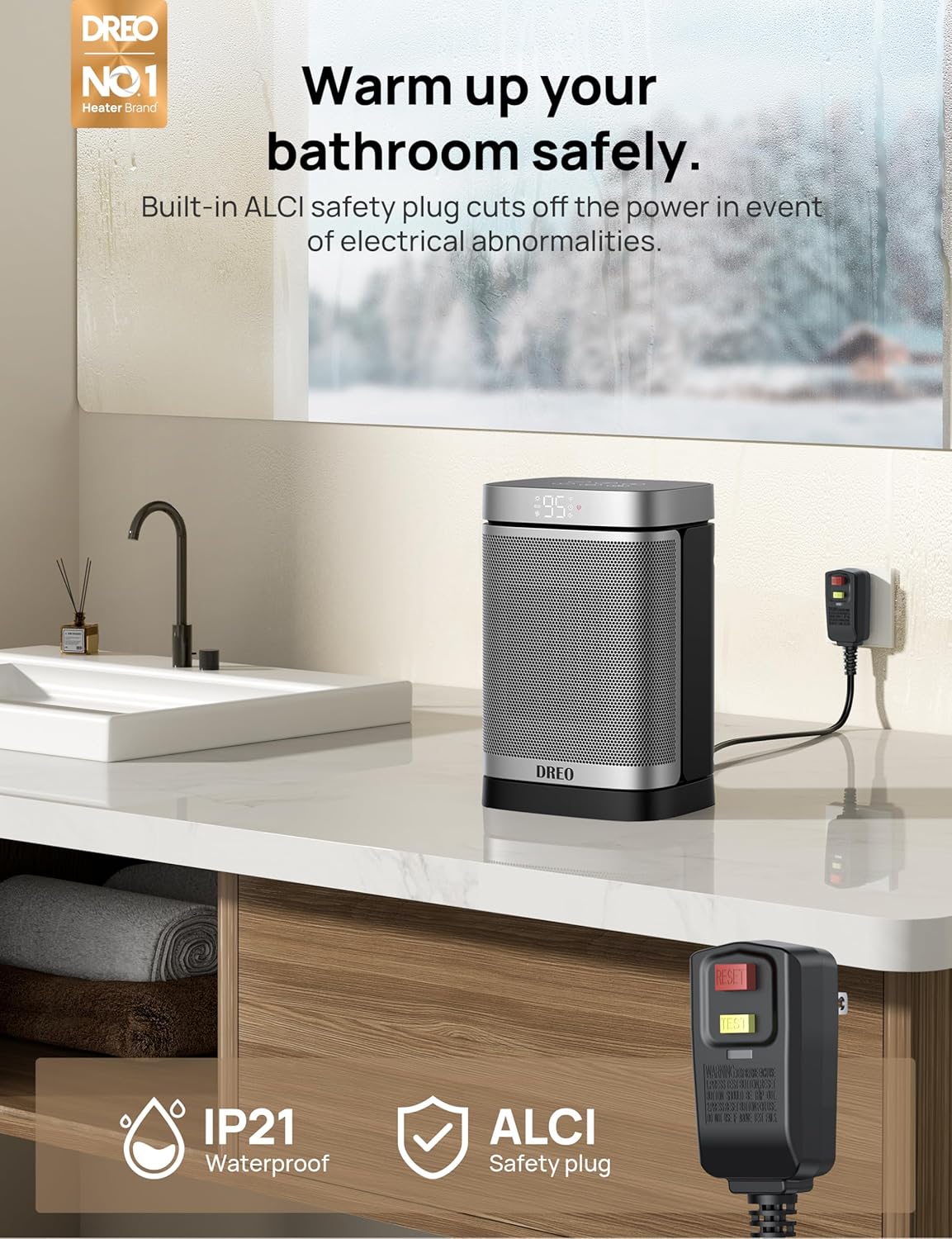 Dreo Portable Electric Heater with ALCI Safety and 5 Modes