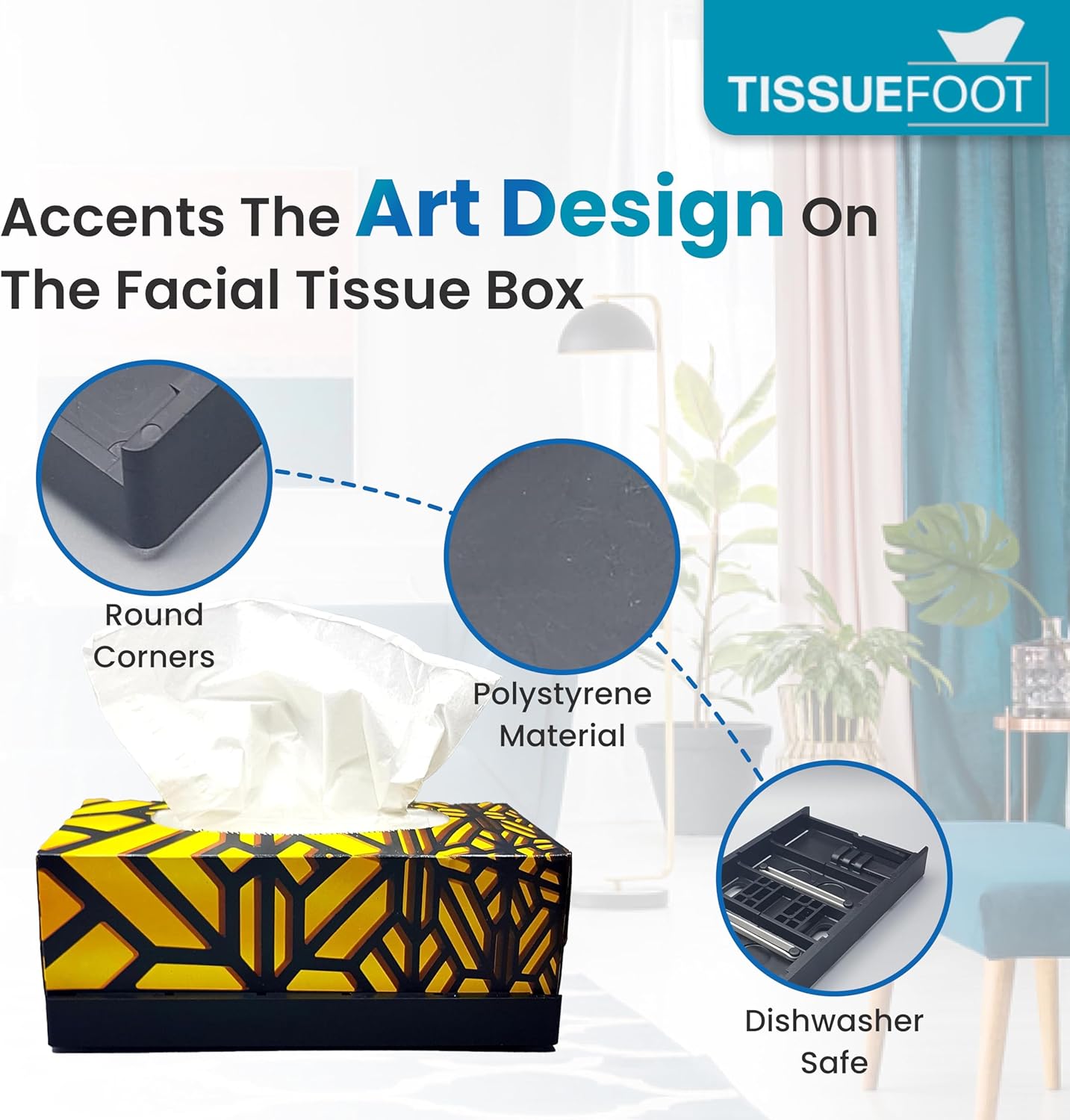 Tissuefoot Tissue Box Holder - Dishwasher Safe Sturdy Stylish 1