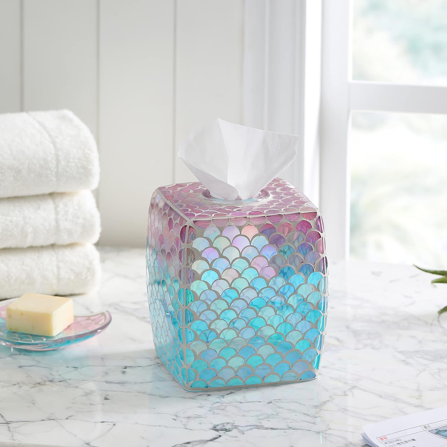 Mermaid Themed Glass Tissue Holder Decor