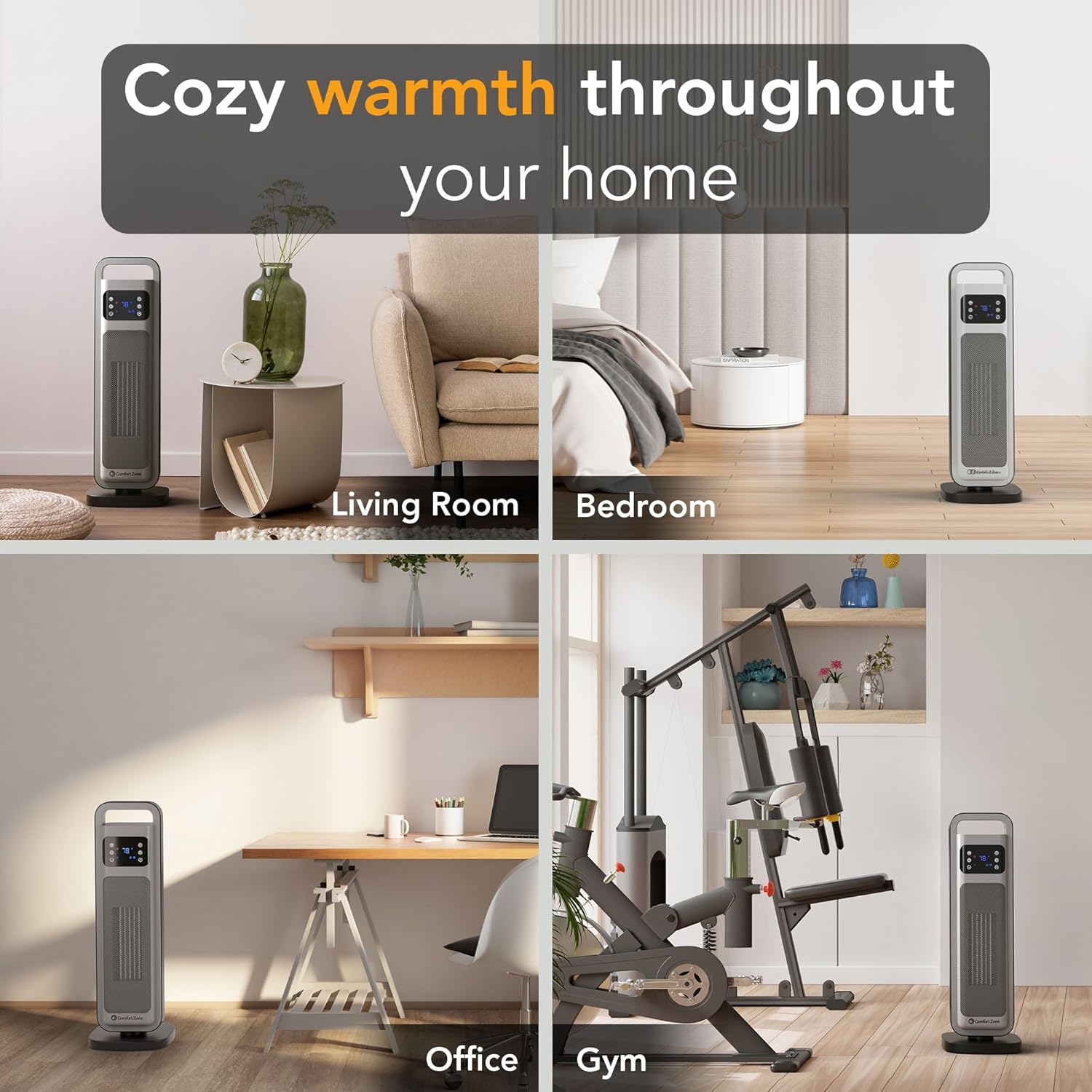 Comfort Zone 26-Inch Tower Space Heater with Remote Control