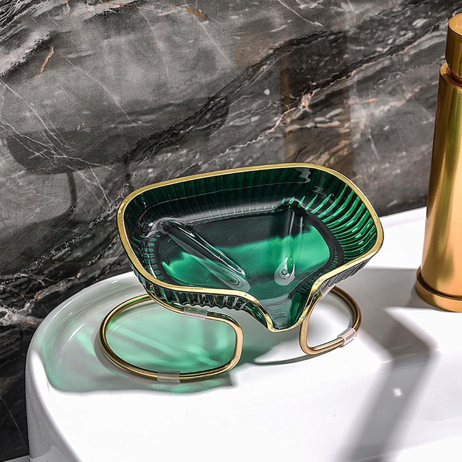 Stylish Soap Dish with Drain Spout and Metal Frame 1
