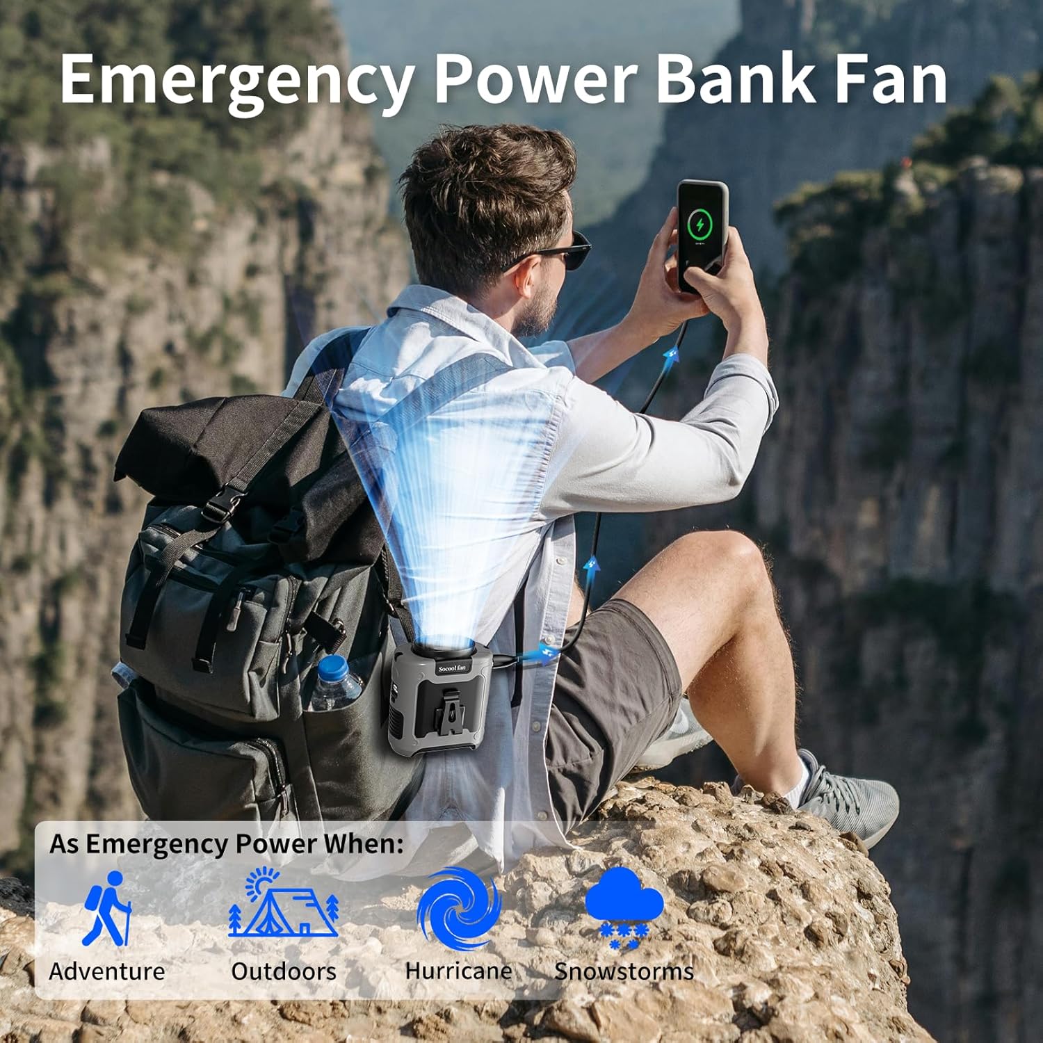 Socool 10000mAh Portable Waist Fan with 5 Speeds and Flashlight