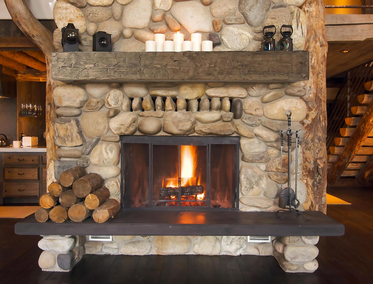 JH Yoder Timbers 6x8x60 Inch Solid Rustic Fireplace Mantel