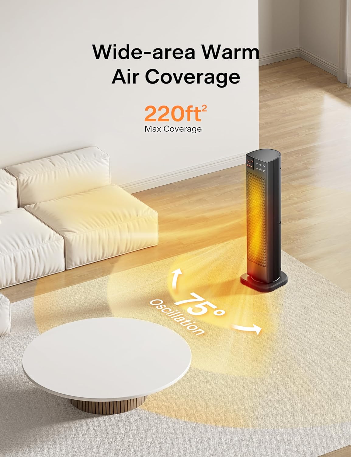 PELONIS 1500W Oscillating Ceramic Space Heater with ECO Mode