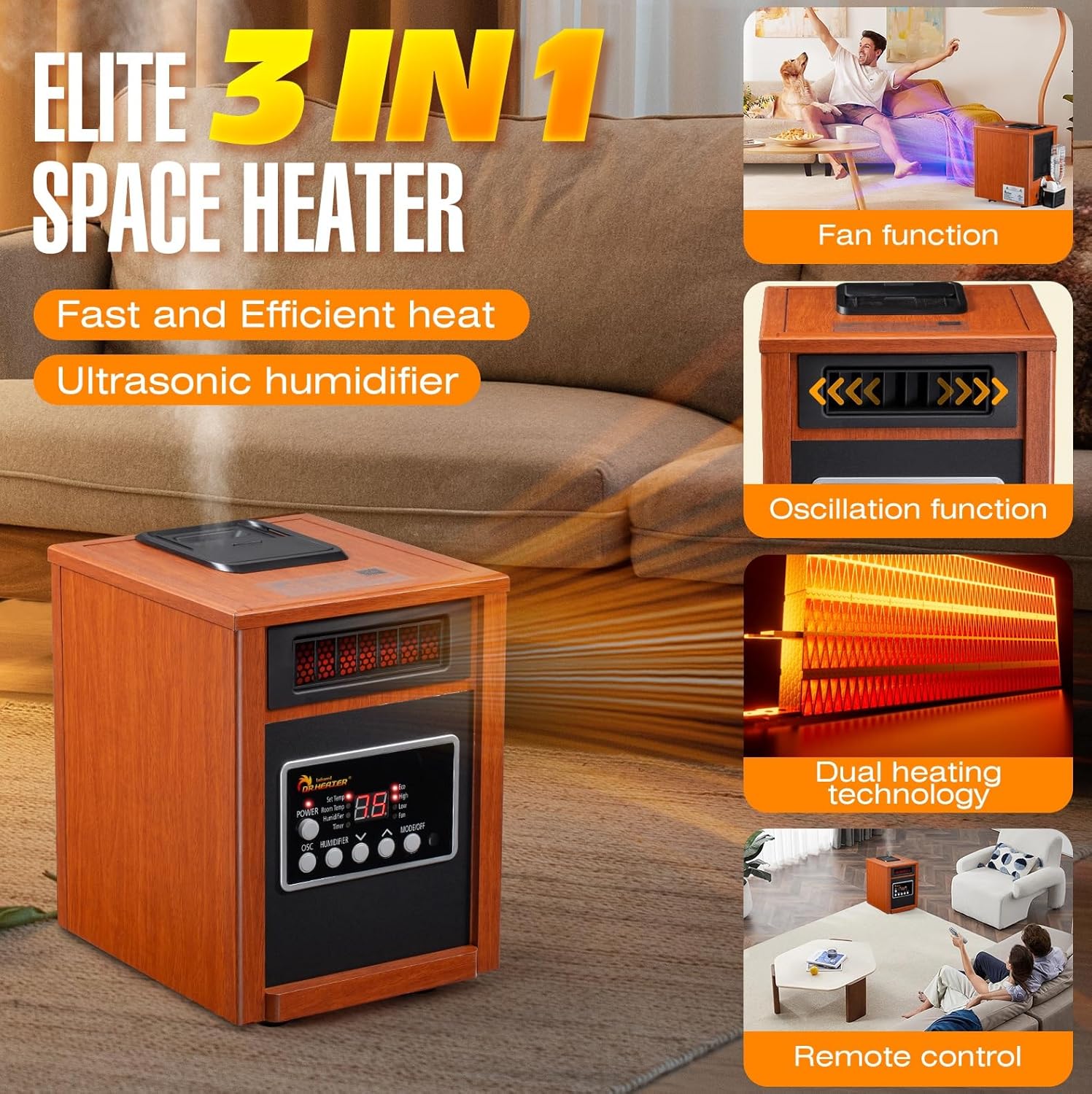 Dr Infrared Heater DR-998 1500W Portable with Humidifier