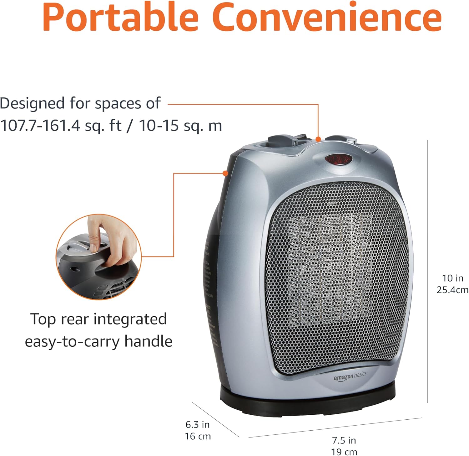 Amazon Basics 1500W Oscillating Ceramic Space Heater with Safety Features