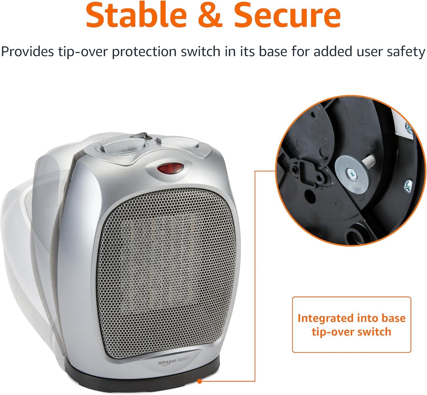 Amazon Basics 1500W Oscillating Ceramic Space Heater with Safety Features