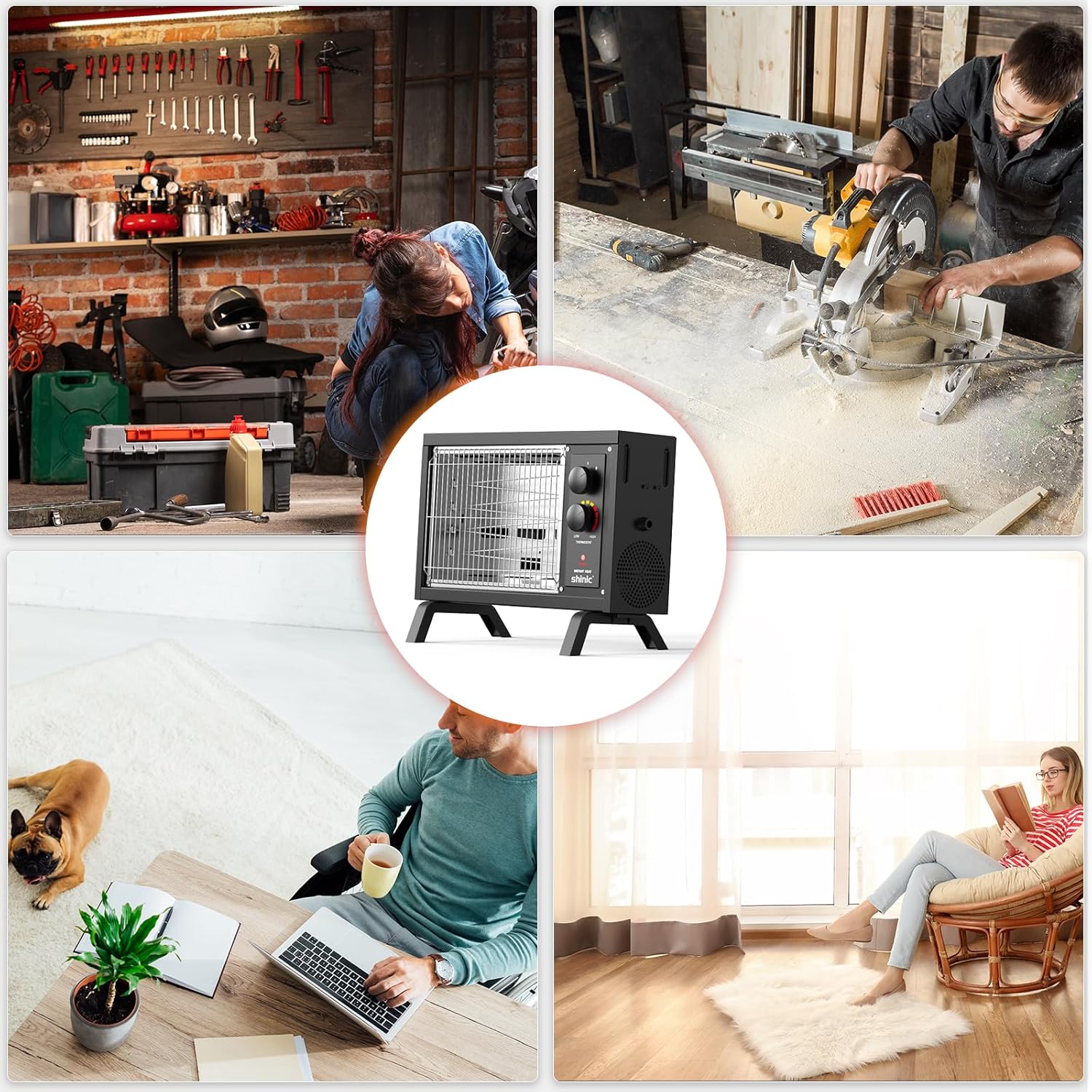Shinic 1500W Electric Radiant Space Heater with Thermostat and Handle