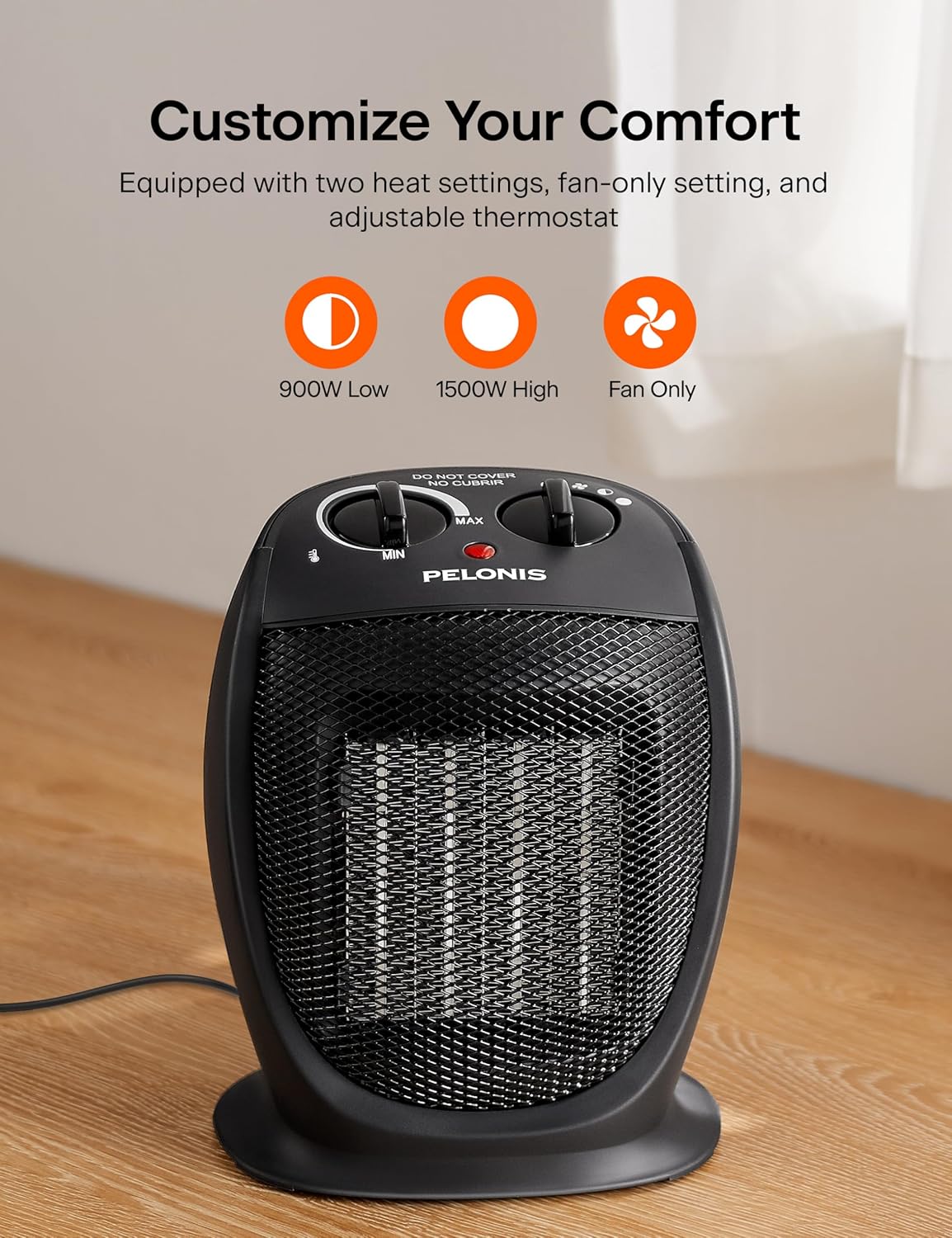 PELONIS PHTA1ABB 1500W Space Heater with Fan Quiet Safe