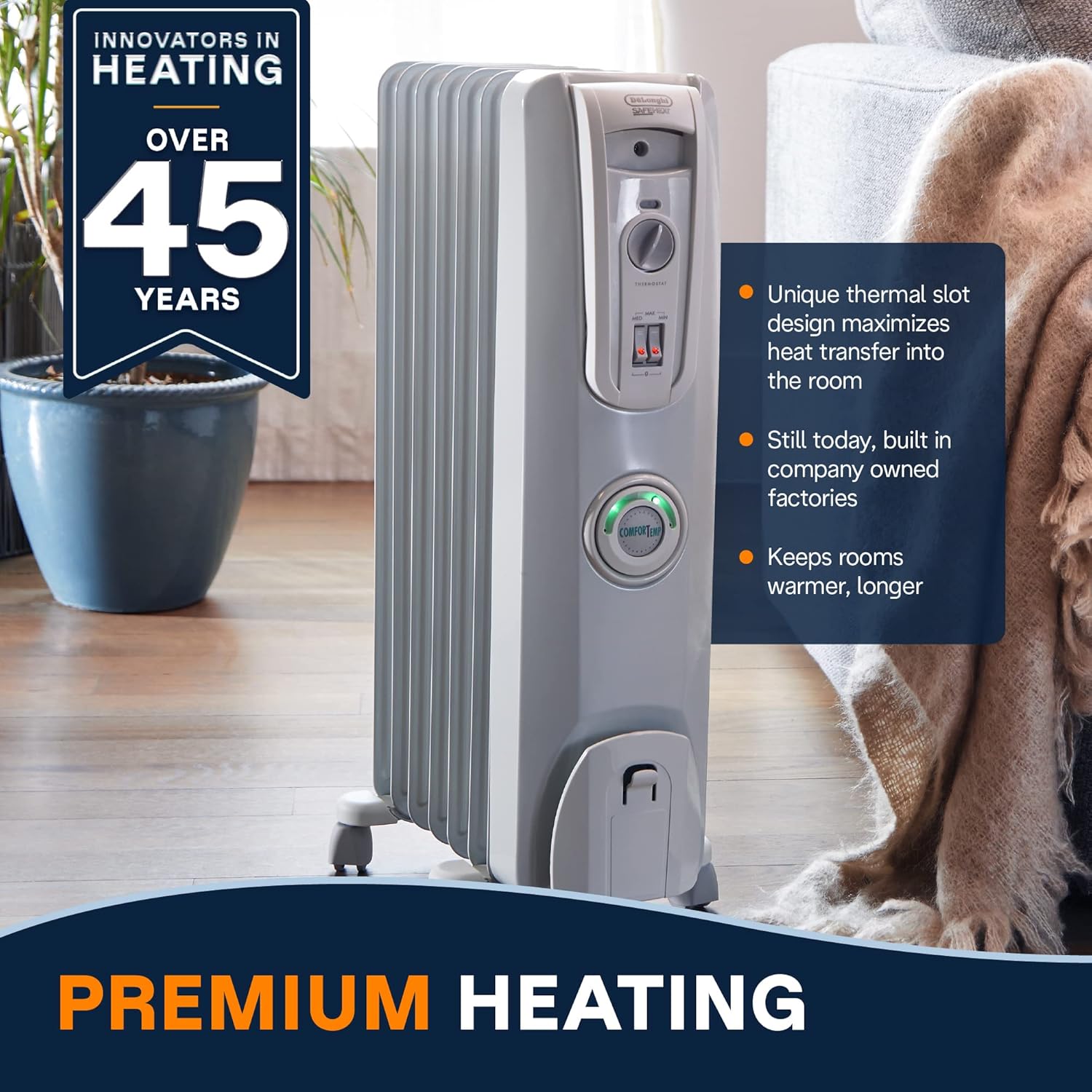 DeLonghi 1500W Oil Filled Radiator Heater with ComfortTemp