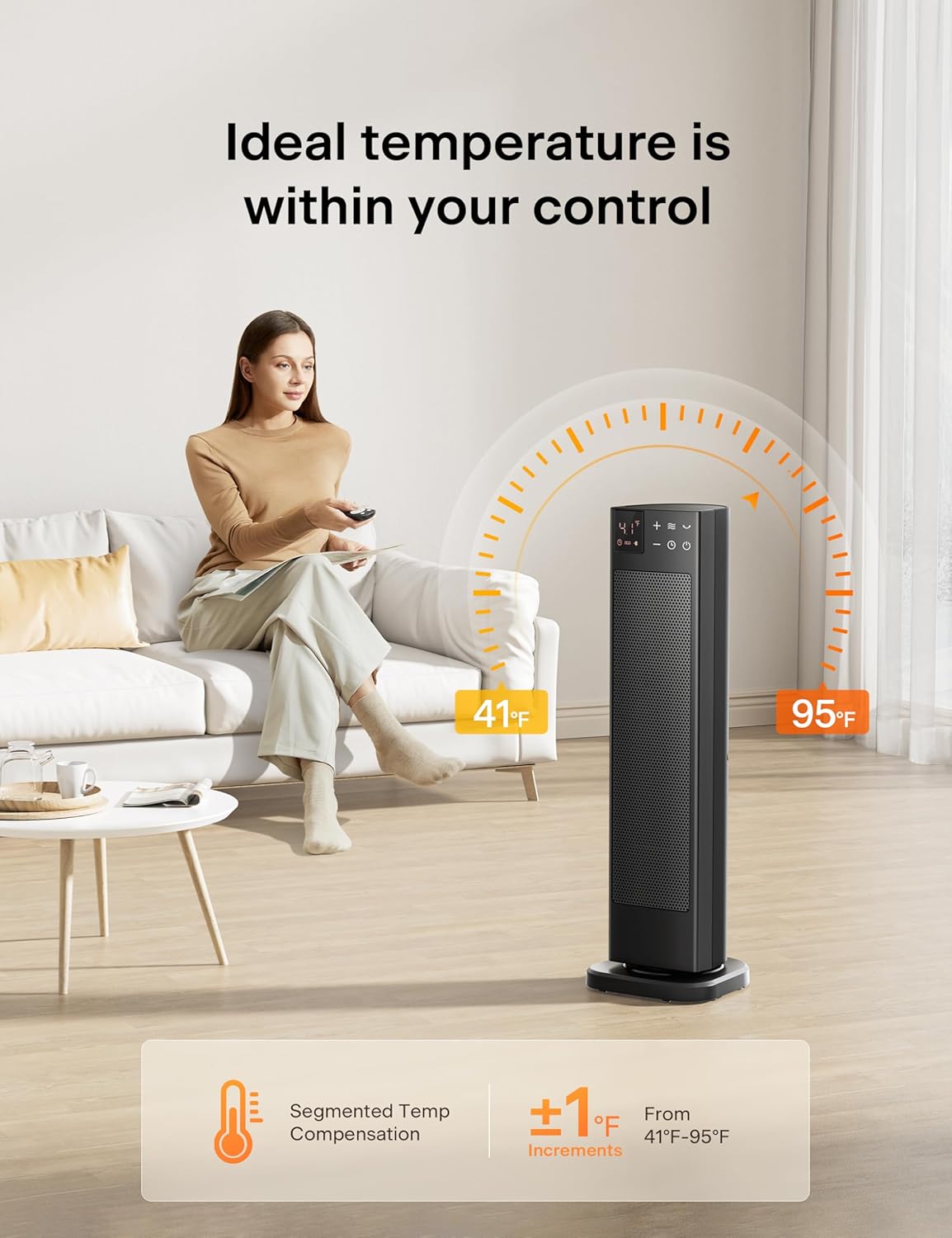 PELONIS 1500W Oscillating Ceramic Space Heater with ECO Mode