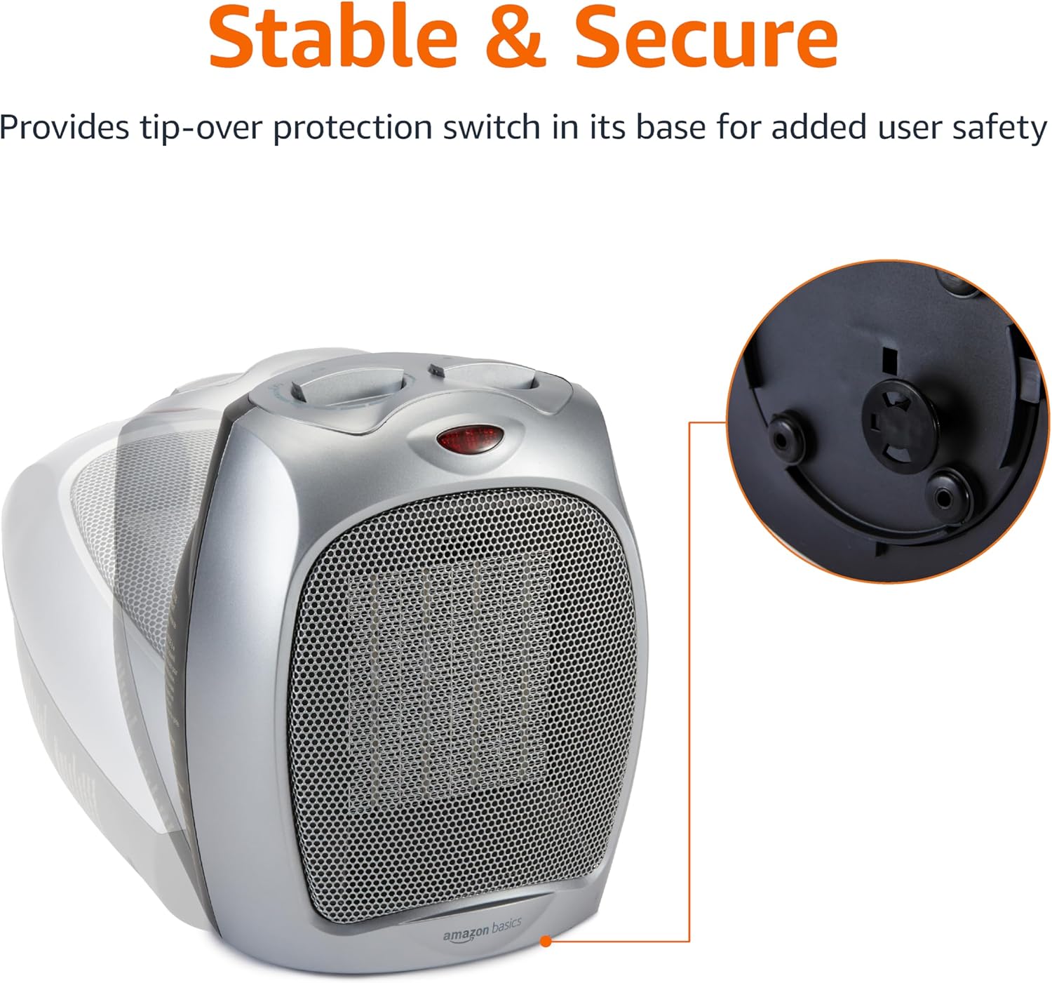 Amazon Basics Ceramic Space Heater with 3 Heat Settings and Safety Protection