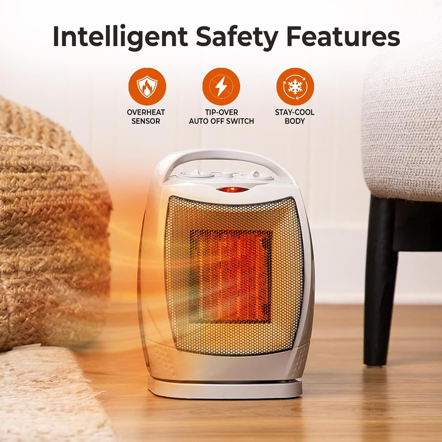 Comfort Zone Oscillating Electric Space Heater with Adjustable Thermostat and Safety Features