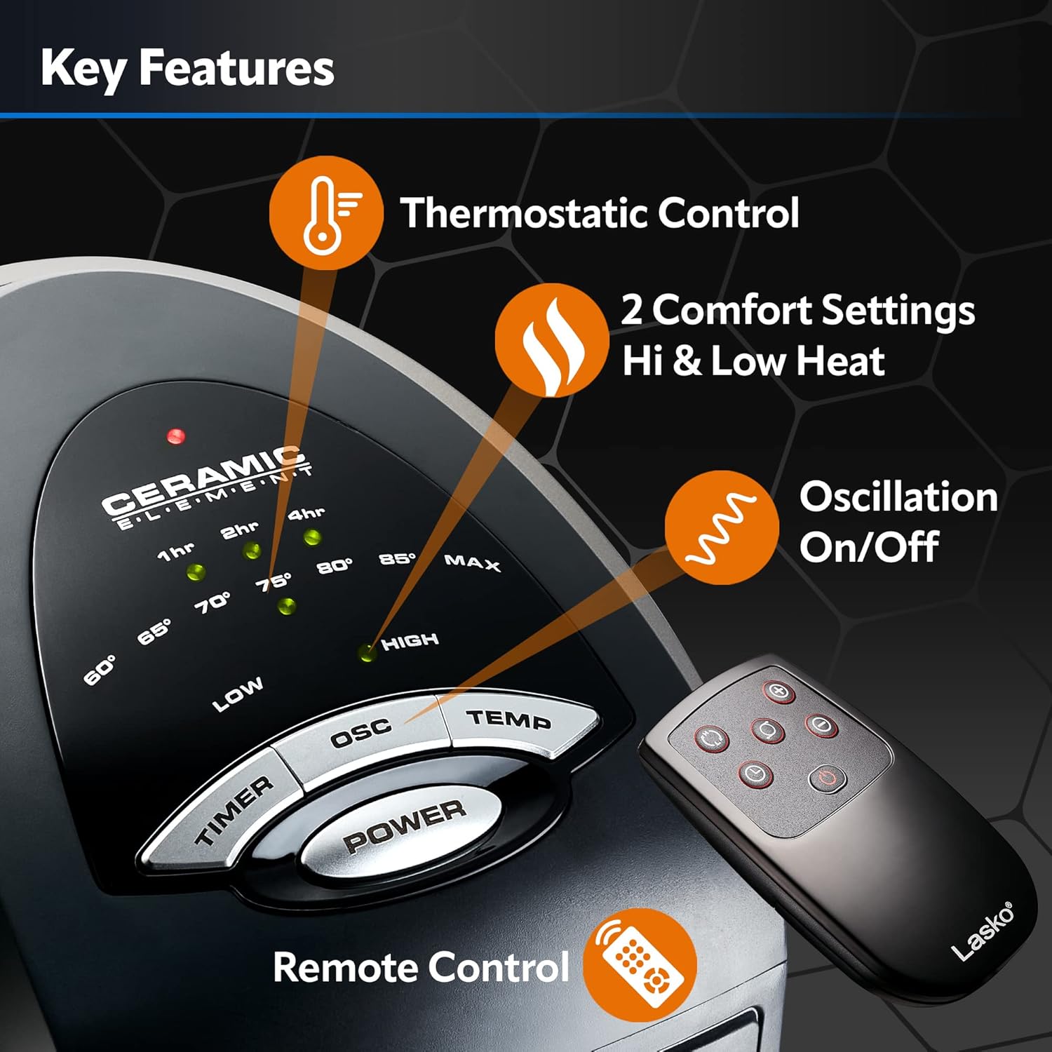 Lasko 225 Inch Oscillating Ceramic Space Heater with Remote Control and Timer