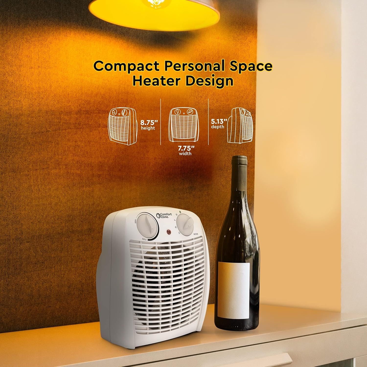 Comfort Zone 1500W Electric Space Heater with Adjustable Thermostat 1