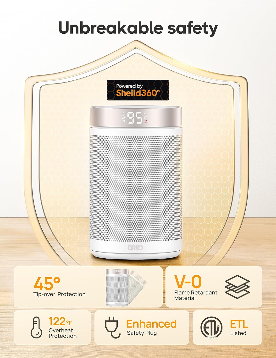 Dreo Space Heater with Thermostat Remote 1500W PTC Ceramic 5 Modes 12H Timer