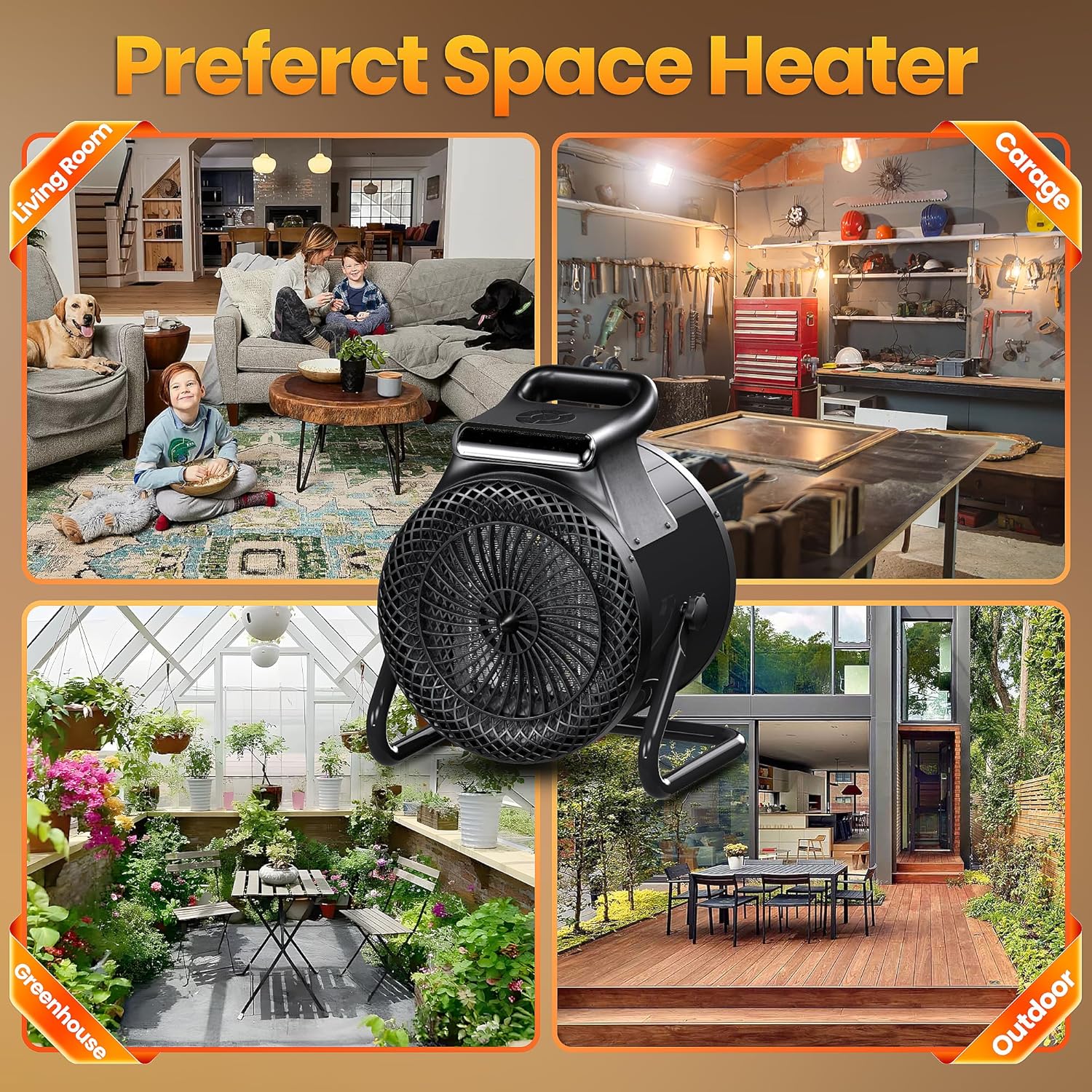 Riseon 1500W Electric Outdoor Heater with Remote Control and 3 Modes