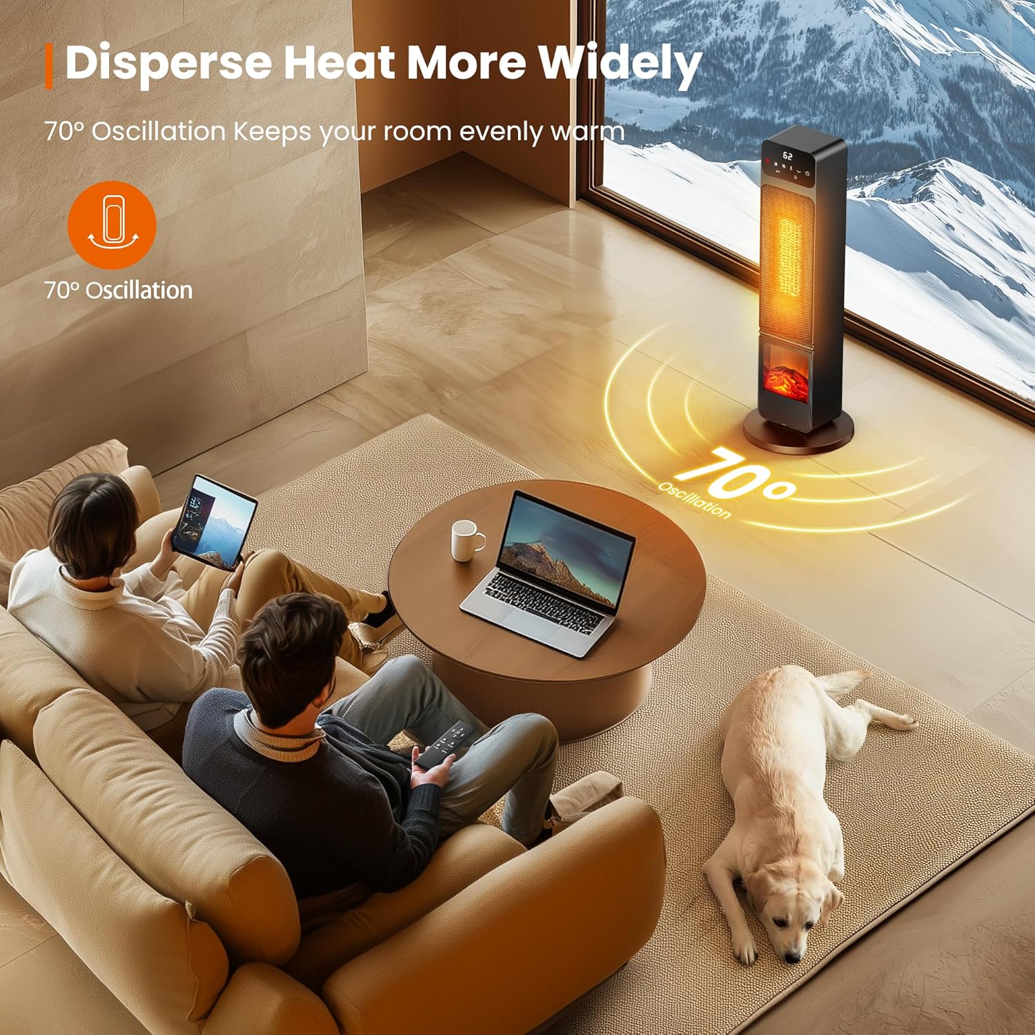 Riseon 1500W Electric Fireplace Heater with Remote Child Lock and 3D Flame